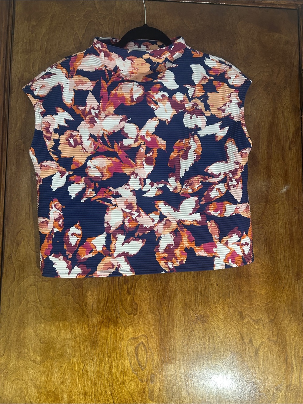 Investments Floral Mock Neck Crop Top in Navy, Coral, Pink and Cream